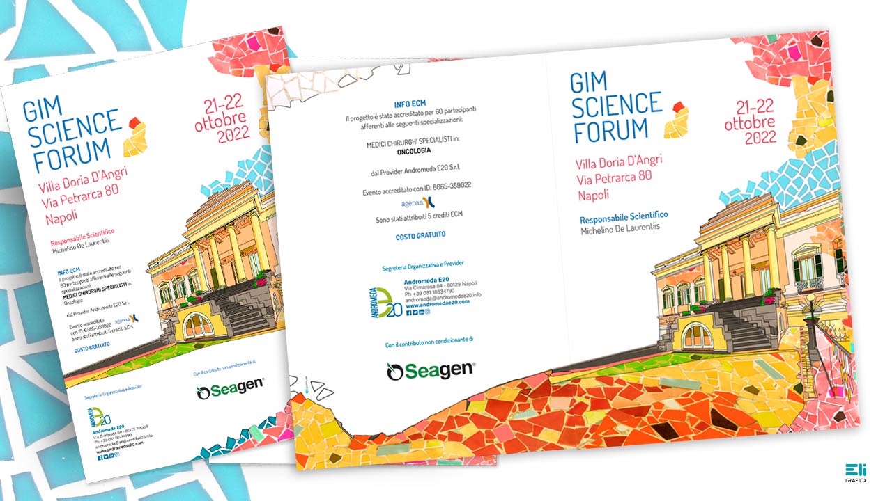 brochure illustrata gim science forum eligrafica